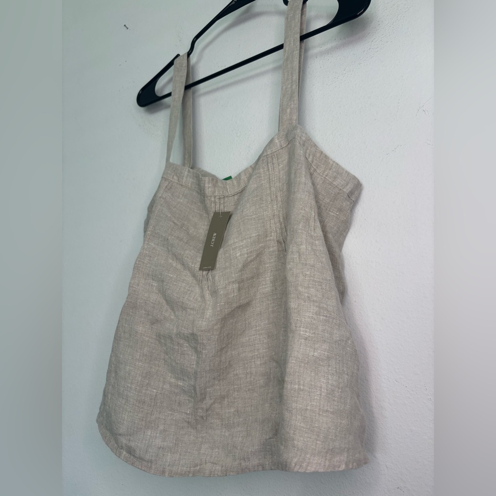 J. CREW NWT BEIGE 100% LINEN BUTTON STRAP CAMI BLOUSE SZ LARGE - Picture 3 of 9